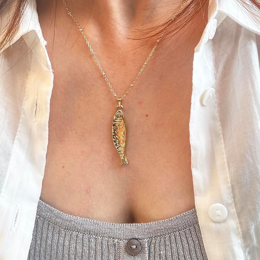 New! Gold Fish Sardine Charm Necklace (1026)